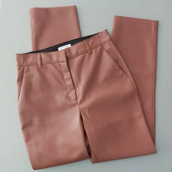 BABATON Brown Faux Leather Trousers 8 Caramel Sharp Polished Business Tailored - Picture 4 of 11
